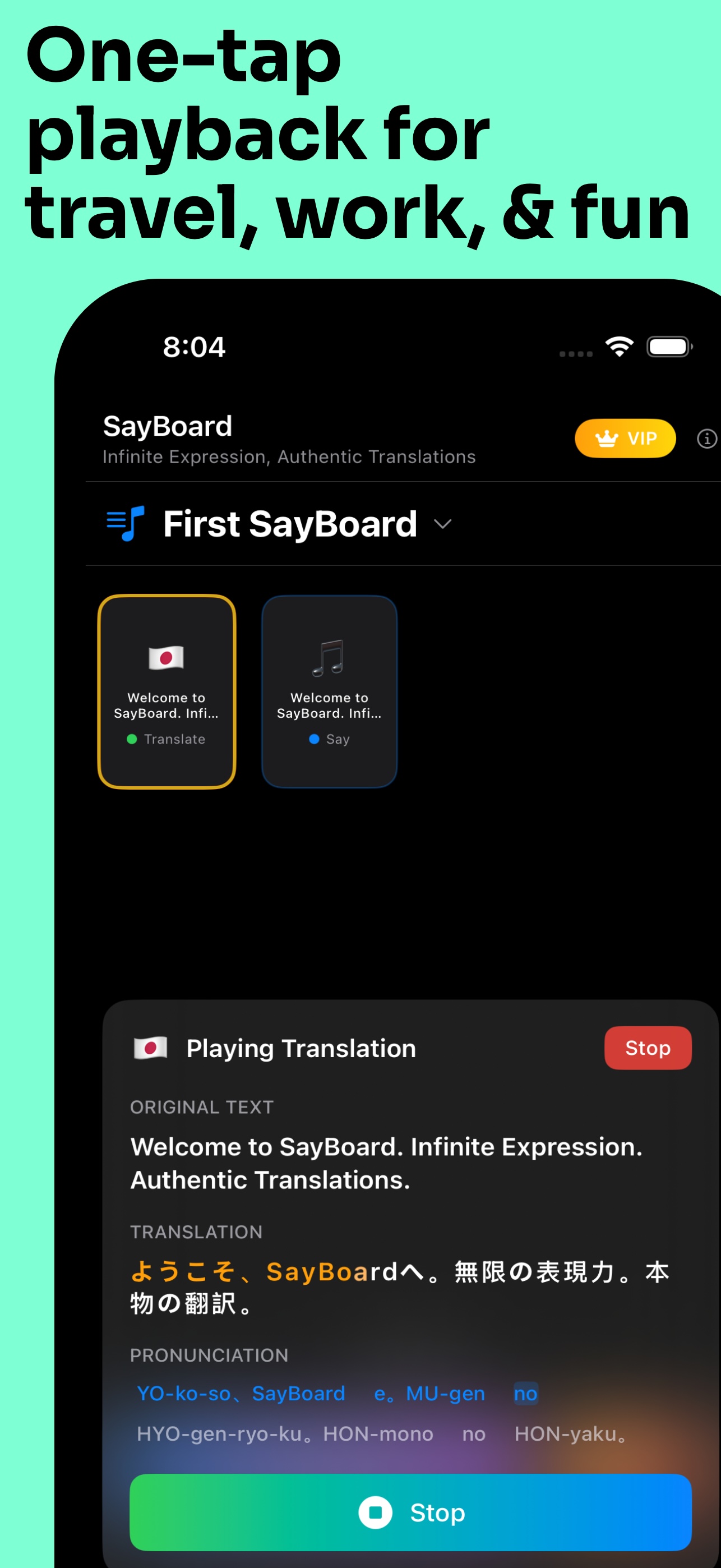 One-tap playback for travel, work, & fun